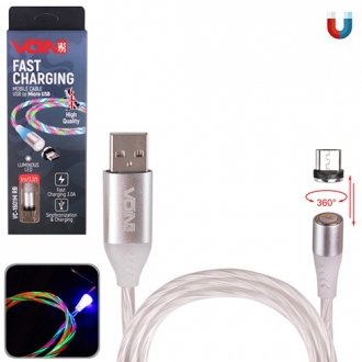 Фото автозапчасти кабель магнітний Multicolor LED USB - Micro USB 3А, 1m, (швидка зарядка / передача даних) Voin VC-1601M RB