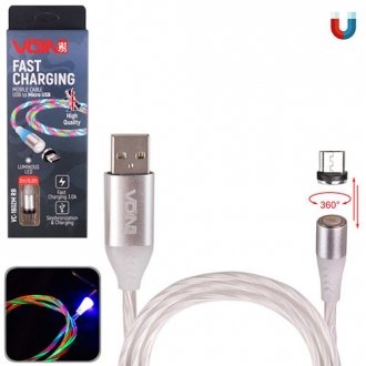 Фото автозапчасти кабель магнітний Multicolor LED USB - Micro USB 3А, 2m, (швидка зарядка / передача даних) Voin VC-1602M RB