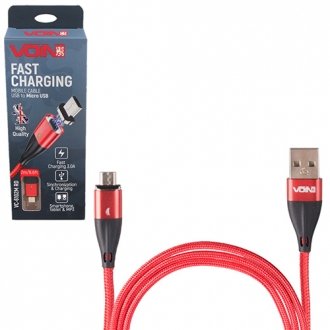 Фото автозапчастини кабель для зарядки телефону red магнітний usb - micro usb 3а, 2m Voin VC-6102M RD