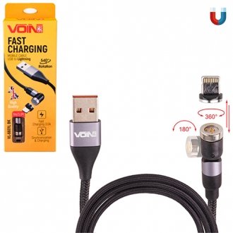 Фото автозапчасти кабель магнітний шарнірний USB - Lightning 3А, 1m, black (швидка зарядка / передача даних) Voin VL-6601L BK