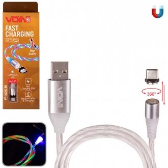 Фото автозапчасти кабель магнитный Multicolor LED USB - Type C 3А, 1m, black (быстрая зарядка/передача данных) Voin VP-1601C RB