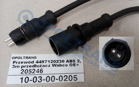 Фото автозапчасти кабель датчика 4497120230 abs 2,3m przed?u?acz 2 pin wabc Wabco 1003000205