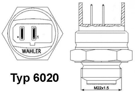Термовимикач вентилятора радіатора. Термовимикач вентилятора радіатора WAHLER 6020.95D (фото 1)
