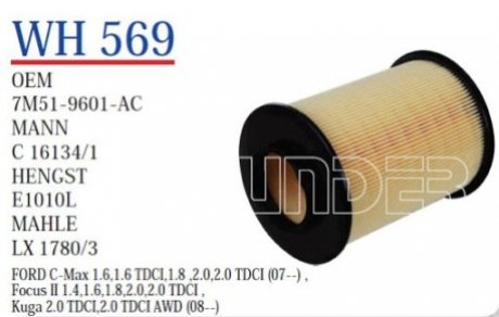 Фільтр повітряний Ford Connect 1.6TDCI 13- WUNDER WH 569 (фото 1)