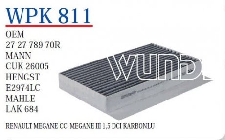 Фильтр салона Renault Megane III 08- (угольный) WUNDER WPK 811