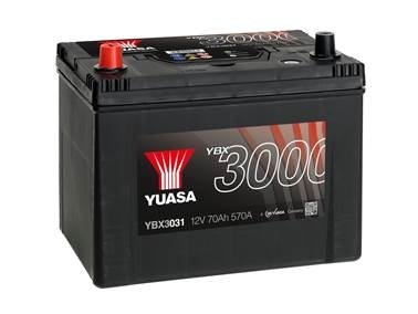 Аккумулятор 12V 72Ah/630A YBX3000 SMF (L+ стандарт) 260x174x225 B00 (стартер) YUASA YBX3031 (фото 1)