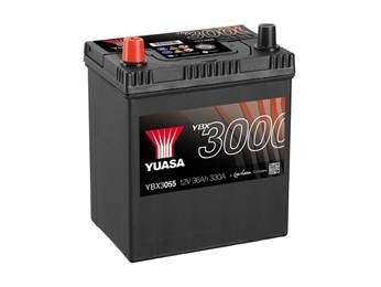 Аккумулятор 12V 36Ah/330A YBX3000 SMF (L+ стандарт) 187x127x227 B00 (стартер) YUASA YBX3055