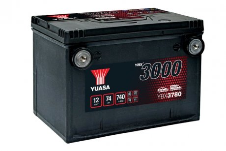 Аккумулятор 12V 74Ah/740A YBX3000 SMF (стандарт L+) 260x181x185 B01 (стартер) YUASA YBX3780 (фото 1)
