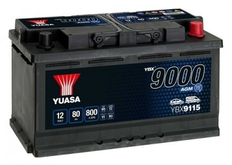 Акумулятор 12V 80Ah/800A YBX9000 AGM Start Stop Plus (P+ стандарт) 317x175x190 B13 (agm/стартер) YUASA YBX9115