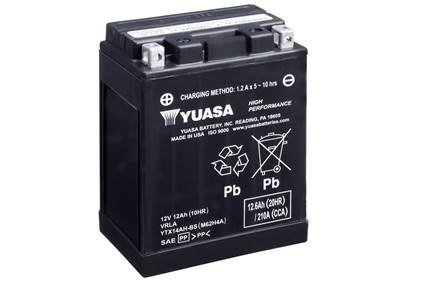 МОТО 12V 12,6Ah High Performance MF VRLA Battery AGM (сухозаряжений) Пусковий струм 210 (EN) Габарити 134х89х166. Полярність: + / -
Необслуговуваний акумулятор. Комплектується упаковкою електроліту.Спеціальний компонент в складі рі YUASA YTX14AH-BS