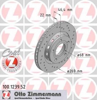 Фото автозапчасти тормозной диск ZIMMERMANN 100.1239.52