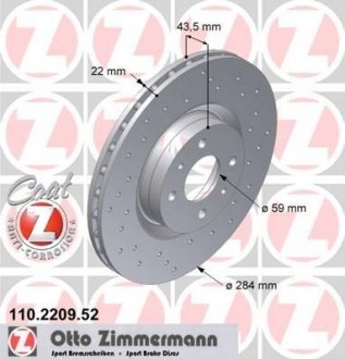 Тормозной диск ZIMMERMANN 110.2209.52 (фото 1)