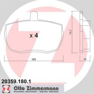 Комплект тормозных колодок, дисковый тормоз ZIMMERMANN 20359.180.1 (фото 1)