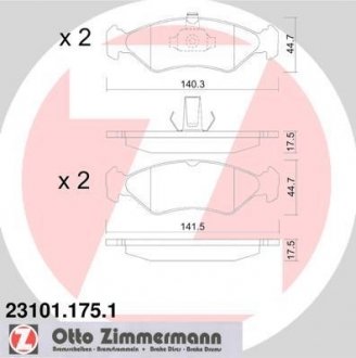 Гальмівні колодки, дискове гальмо (набір) ZIMMERMANN 23101.175.1
