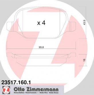 Колодки тормозные (задние) Alfa Romeo 147/156/Fiat Linea/Lancia Lybra 99- ZIMMERMANN 23517.160.1