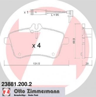 Гальмівні колодки, дискове гальмо (набір) ZIMMERMANN 238812002