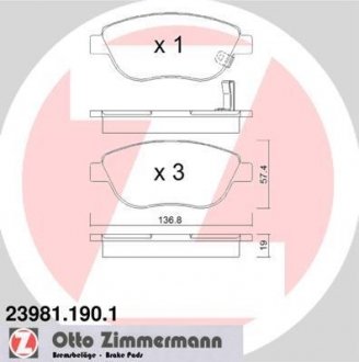 Гальмівні колодки, дискове гальмо (набір) ZIMMERMANN 23981.190.1