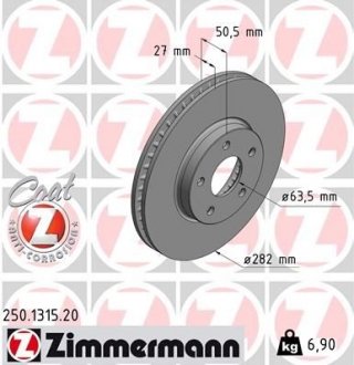 Передні Ford Focus IV (HN) 2018- 282x27mm ZIMMERMANN 250131520 (фото 1)