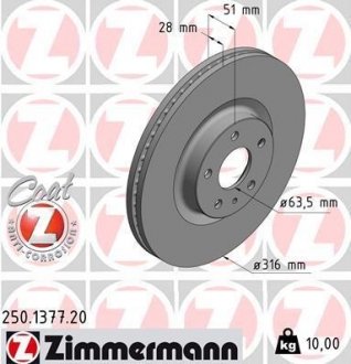 Тормозной диск ZIMMERMANN 250.1377.20 (фото 1)