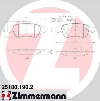 Комплект тормозных колодок. ZIMMERMANN 25180.190.2 (фото 1)