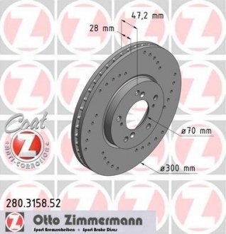 Гальмівний диск ZIMMERMANN 280.3158.52 (фото 1)