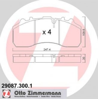 Комплект тормозных колодок, дисковый тормоз ZIMMERMANN 290873001 (фото 1)