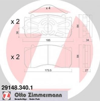 Комплект тормозных колодок, дисковый тормоз ZIMMERMANN 29148.340.1 (фото 1)