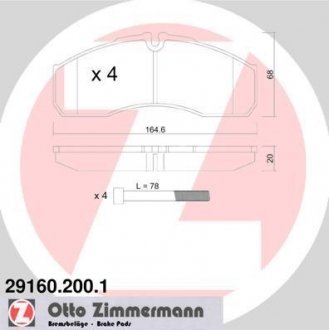 Комплект тормозных колодок, дисковый тормоз ZIMMERMANN 29160.200.1 (фото 1)