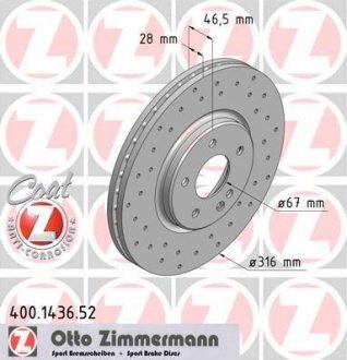 Фото автозапчасти тормозной диск ZIMMERMANN 400.1436.52