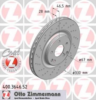 Тормозной диск ZIMMERMANN 400.3646.52 (фото 1)