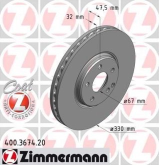 Гальмівний диск ZIMMERMANN 400.3674.20 (фото 1)