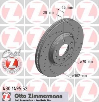 Тормозной диск ZIMMERMANN 430.1495.52 (фото 1)